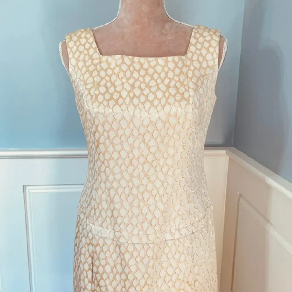 Lillie Rubin Vintage Jacket Dress Set Champagne Brocade 2-Piece Suit Small - Picture 9 of 14